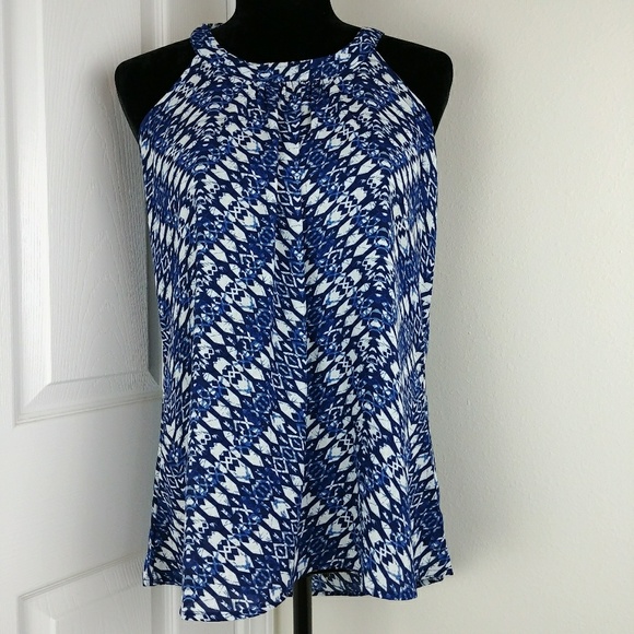 Olive & Oak blue and white tank top high low hem - Picture 2 of 8